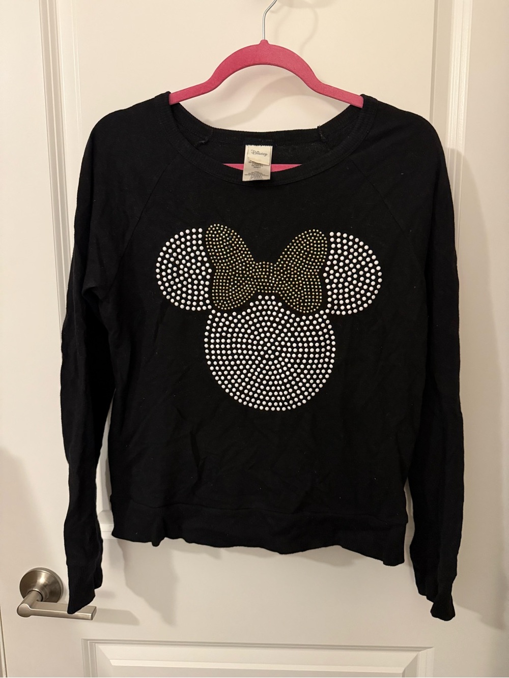 🍁 Disney Black Long Sleeve Minnie Mouse Rhinestone Bow Sweatshirt